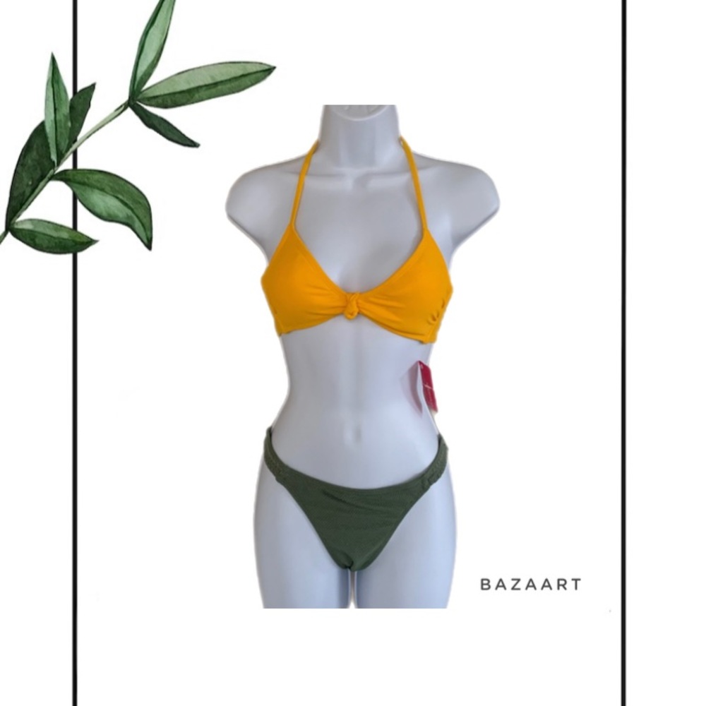 Xhilaration Yellow Bralette Bikini Top & Sage Green Bikini Bottoms
